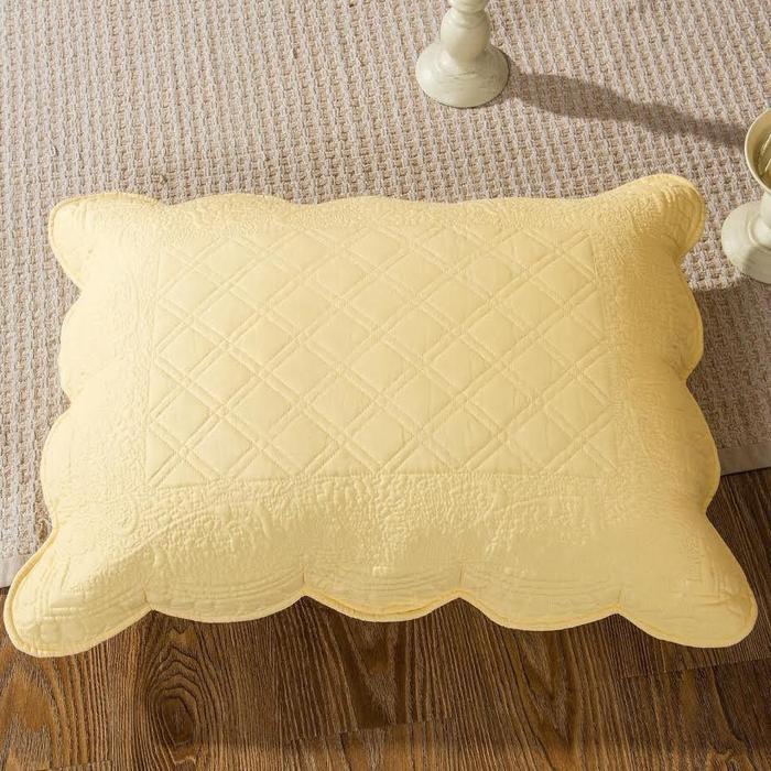 Tache Yellow Diamond Matelasse Scalloped Buttercup Puffs Pillow Sham (YELLEMDES)-1