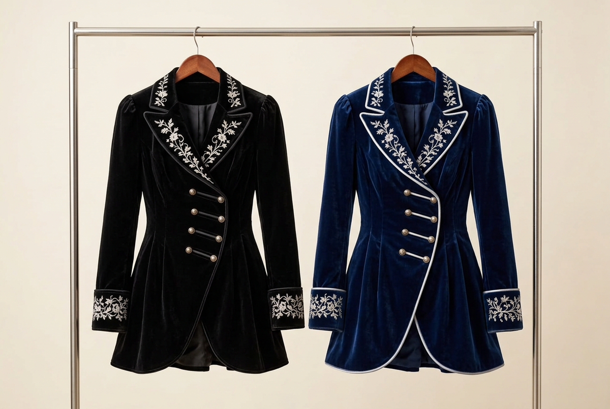 Holiday Romance Embroidered Velvet Peplum Blazer