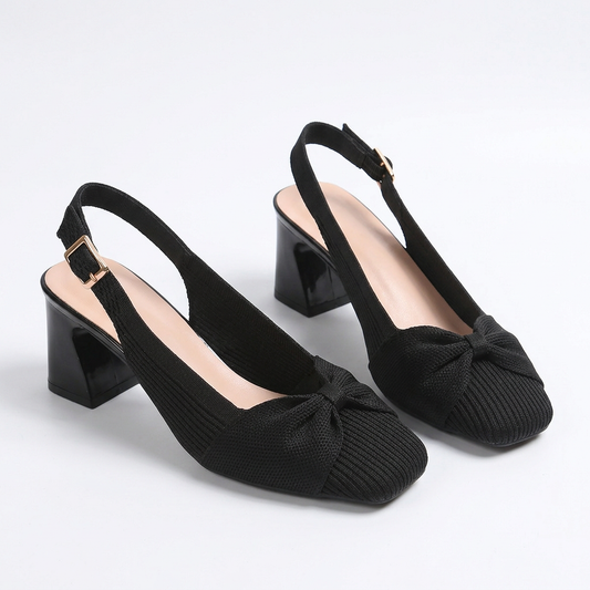 Bow-Detail Ribbed Slingback Pumps