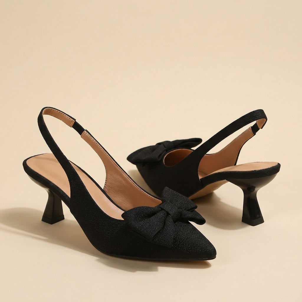 Bow Slingback Low-Heel Pumps