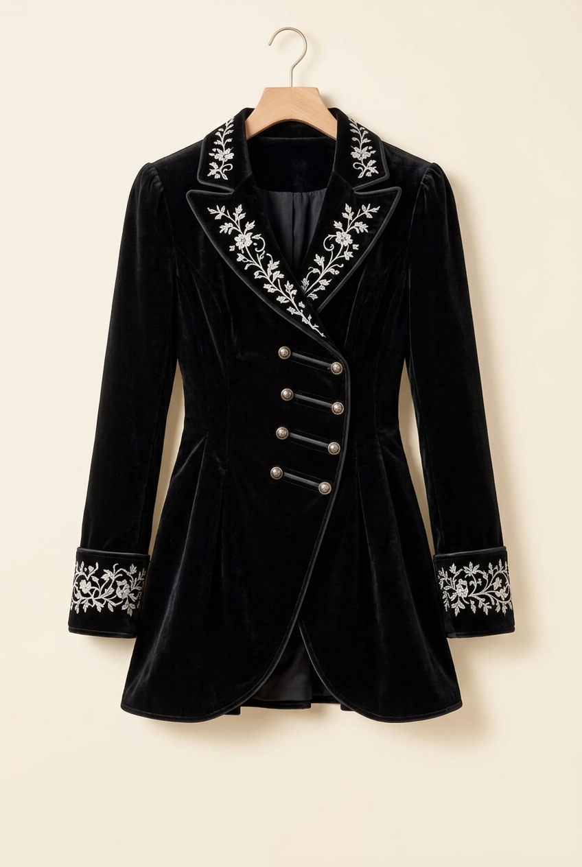 Holiday Romance Embroidered Velvet Peplum Blazer