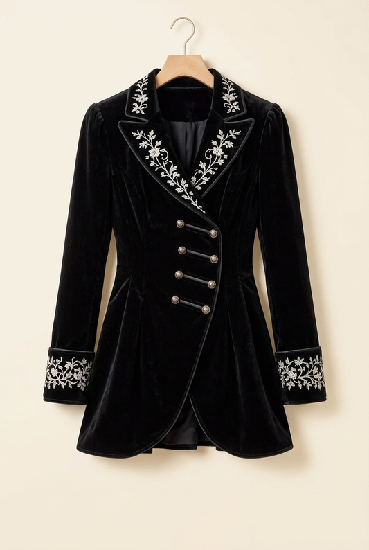 Holiday Romance Embroidered Velvet Peplum Blazer