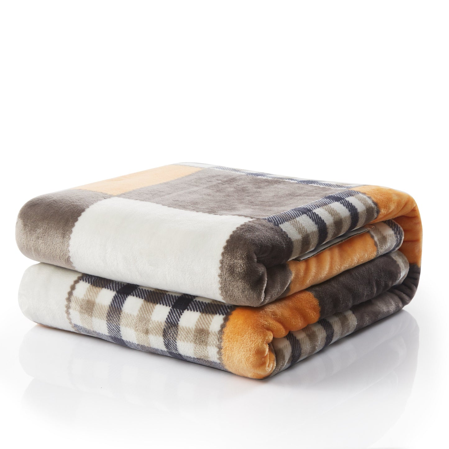 Tache Fall Orange Farmhouse Super Soft Micro Fleece Plaid Patchwork Plush Lightweight Bed Throw Blanket (4021)-2