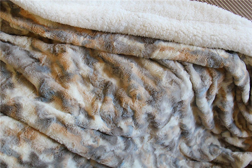 Elacy Russian Lynx Faux Fur Throw Blanket