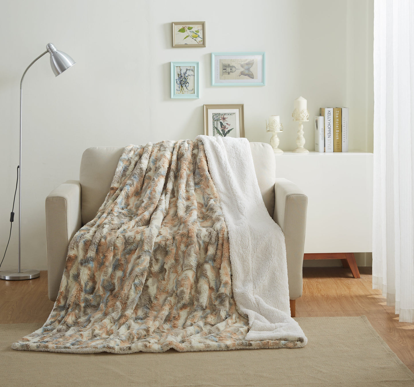 Elacy Russian Lynx Faux Fur Throw Blanket