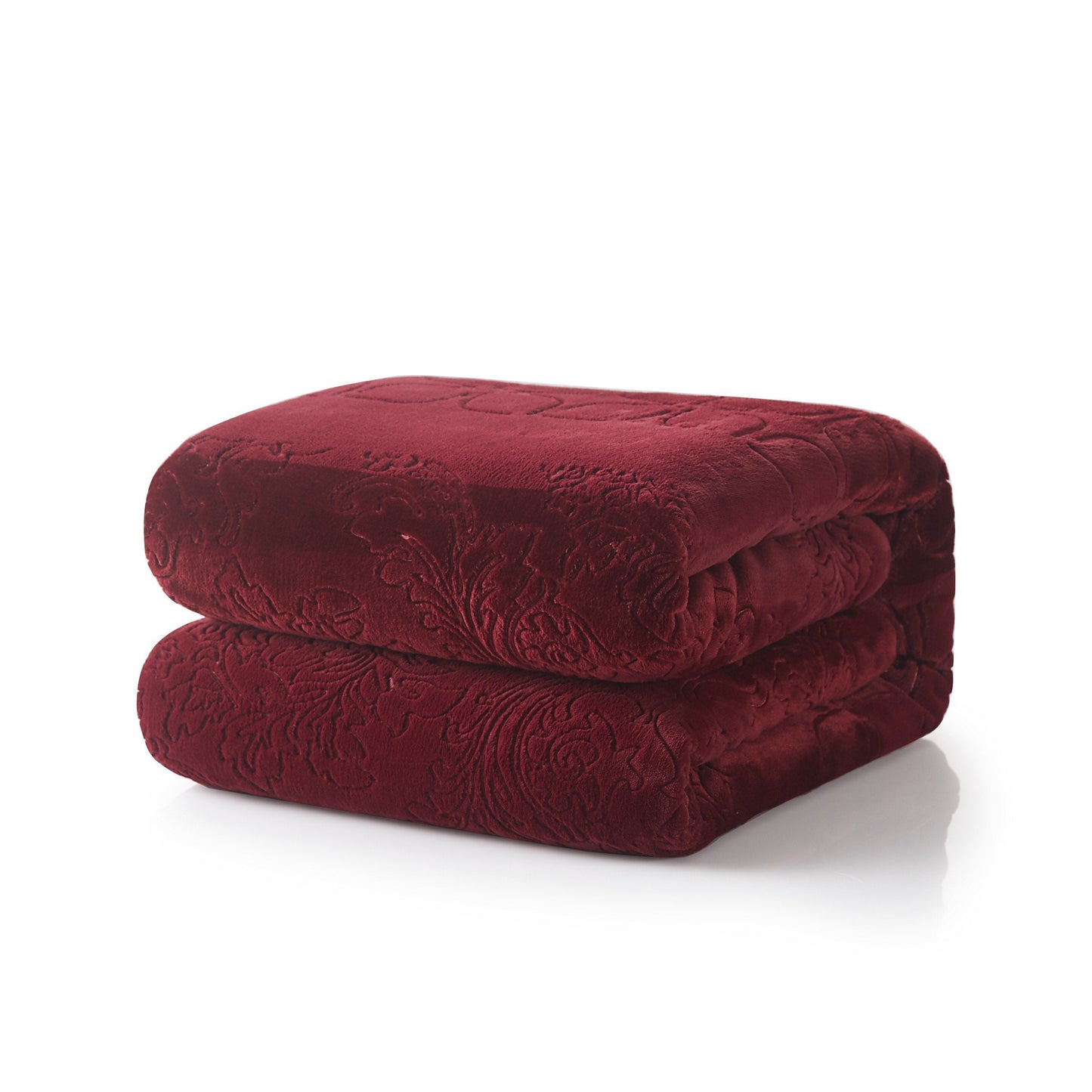 Tache Solid Embossed Merlot Red Reversible Sherpa Throw Blanket (62087)-2