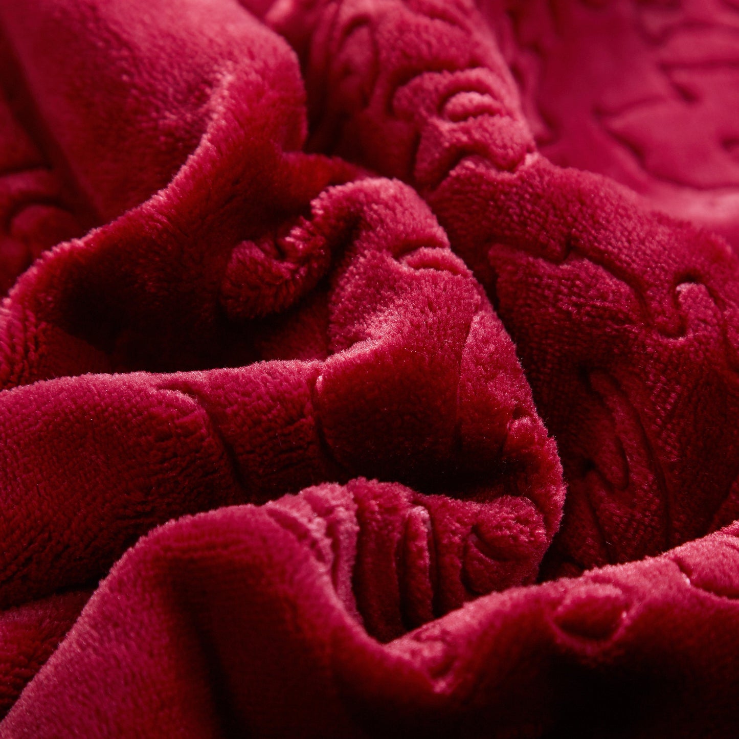 Tache Solid Embossed Merlot Red Reversible Sherpa Throw Blanket (62087)-4