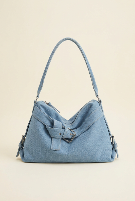 Off-Duty Denim Buckle Shoulder Bag