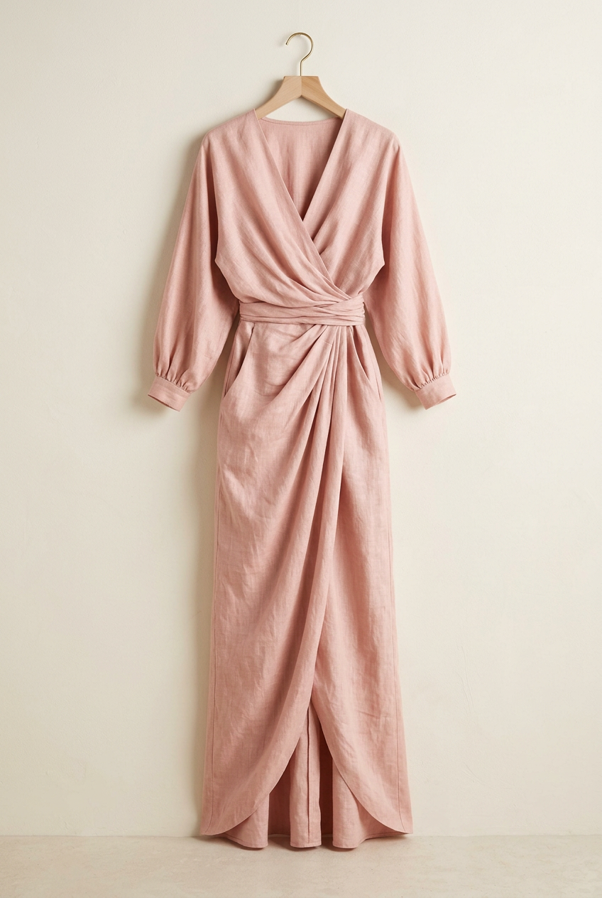 Evening Glow Ruched Wrap Maxi Dress