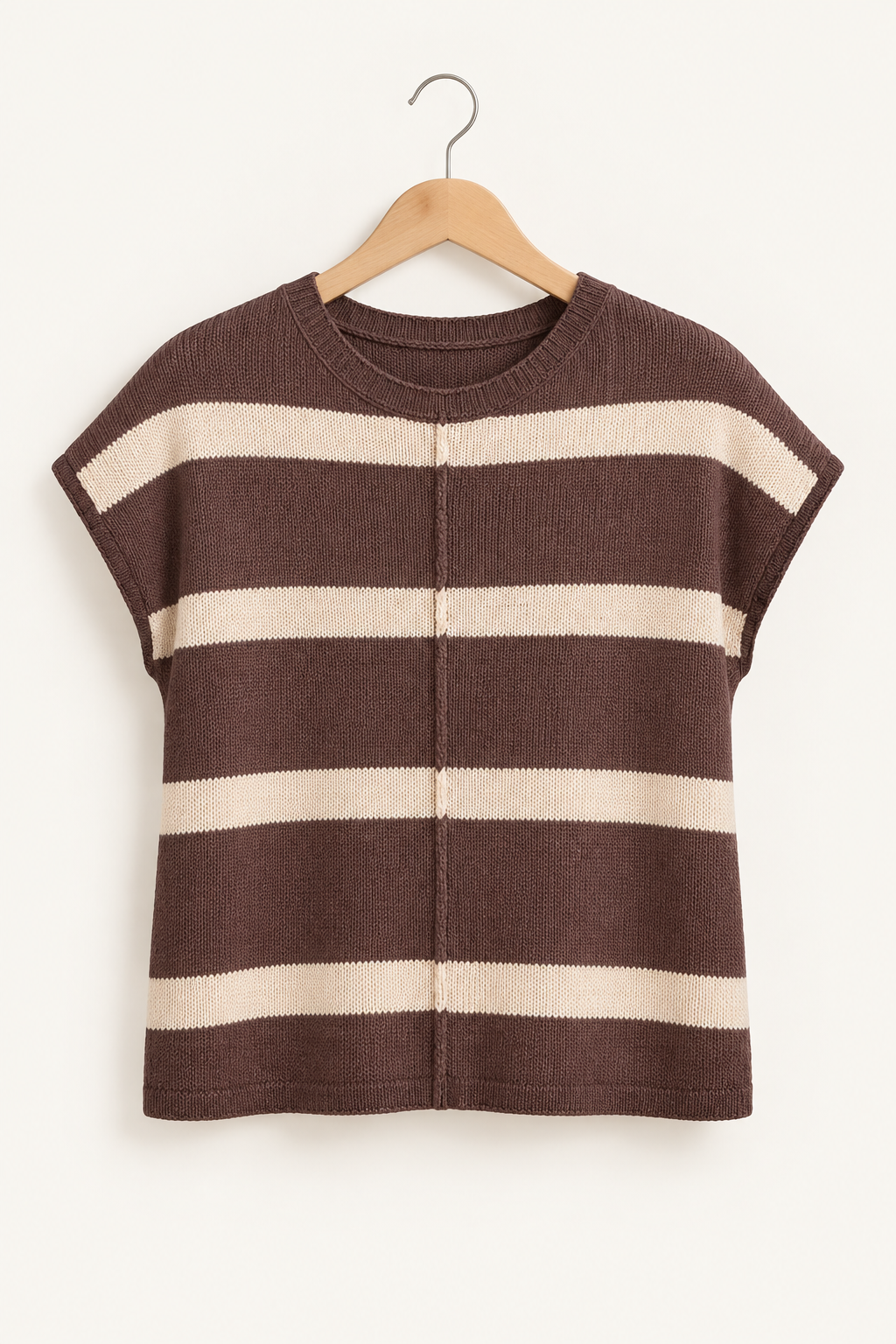 Sharon Brown Stripe Short-Sleeve Knit Top
