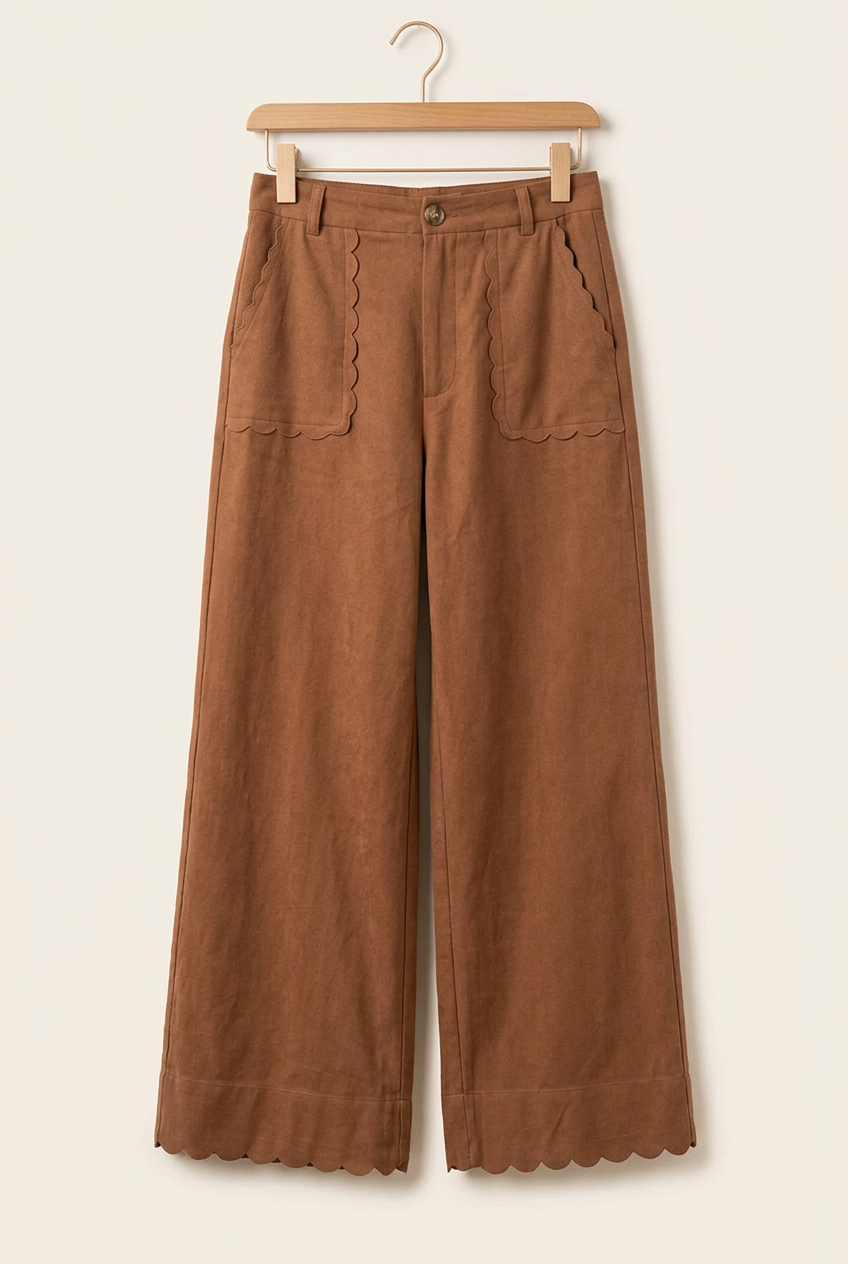 Scalloped Wide-Leg Pants