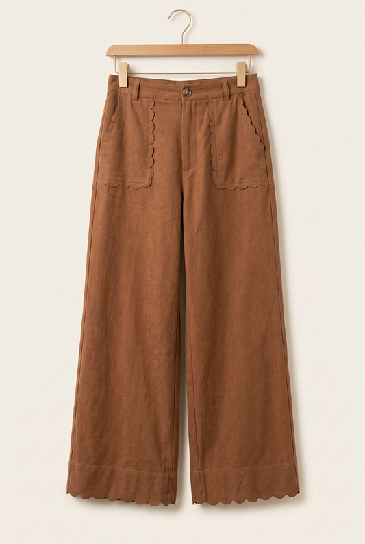 Scalloped Wide-Leg Pants