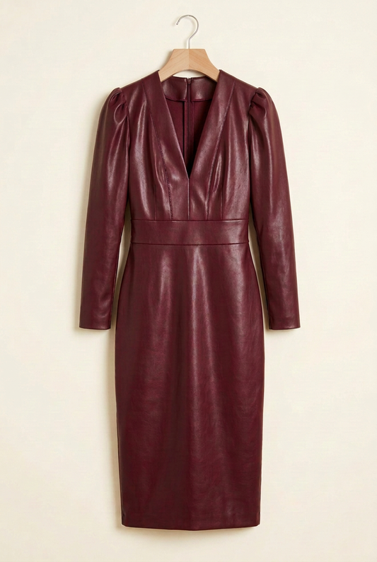 V-Neck Puff Sleeve Midi Dress