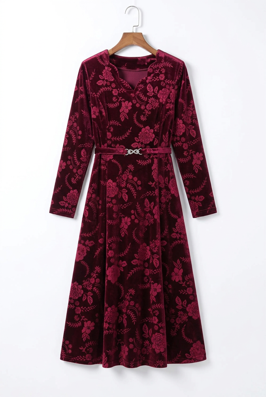 Opulent Floral Velvet Midi Dress