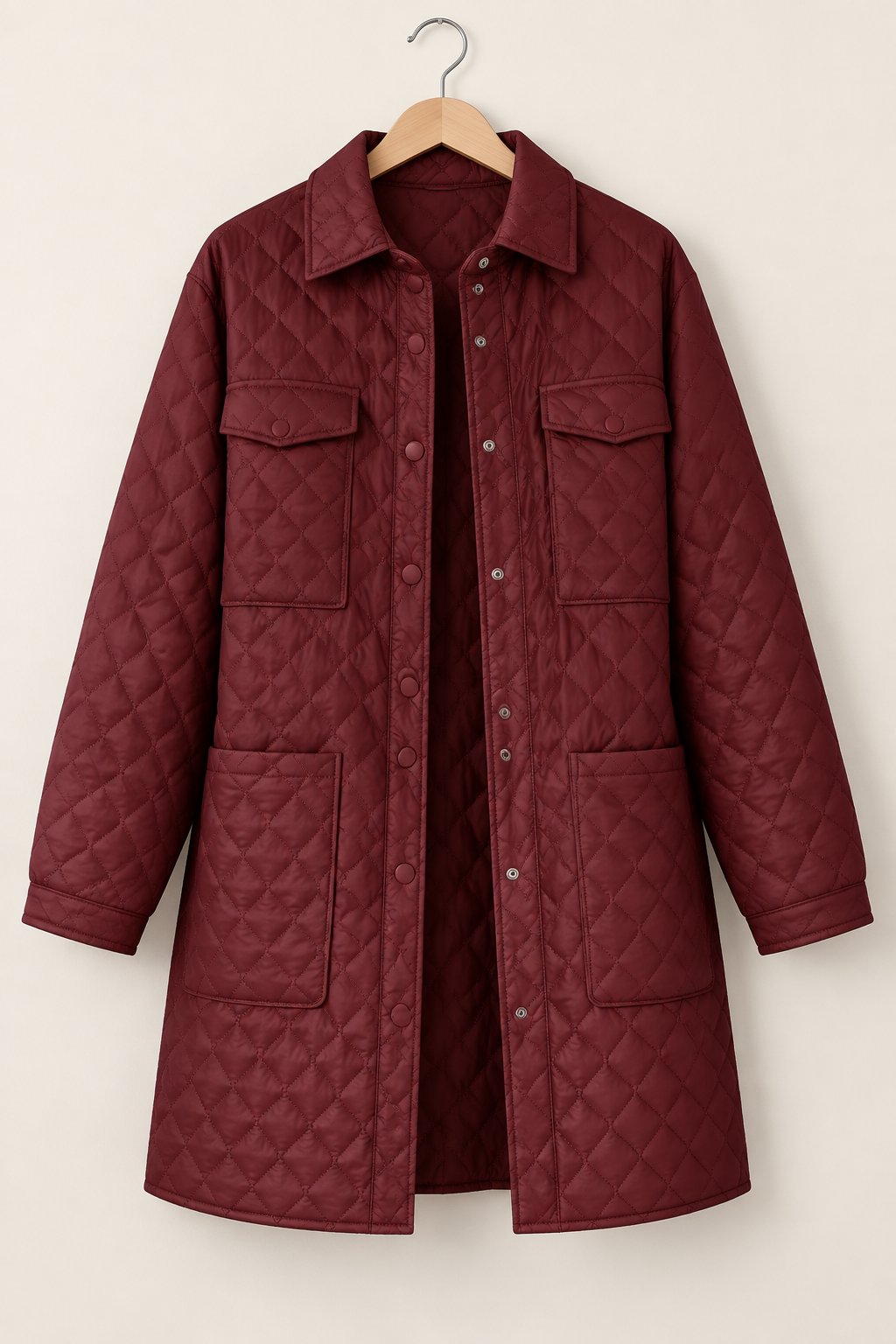 Diamond-Quilted Snap-Front Coat