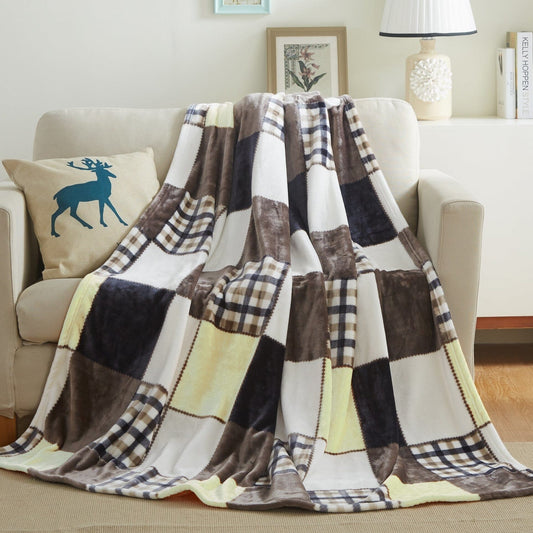 Tache Buttermilk Fall Yellow Brown Farmhouse Super Soft Plaid Patchwork Throw Blanket (4026)-1