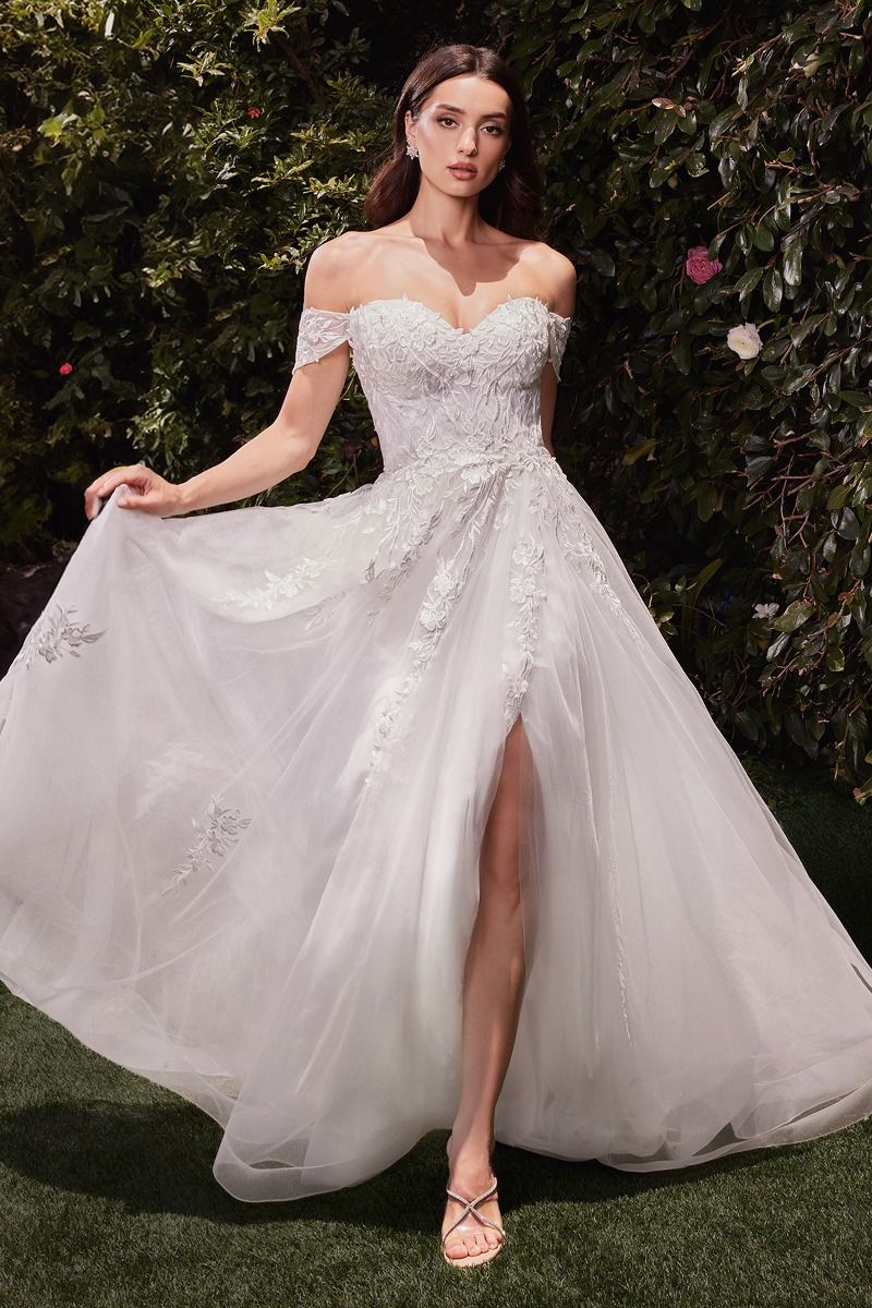 Off The Shoulder A-Line Lace & Tulle Wedding Dress-1