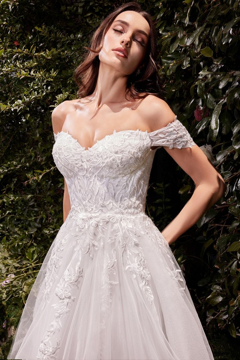 Off The Shoulder A-Line Lace & Tulle Wedding Dress-3