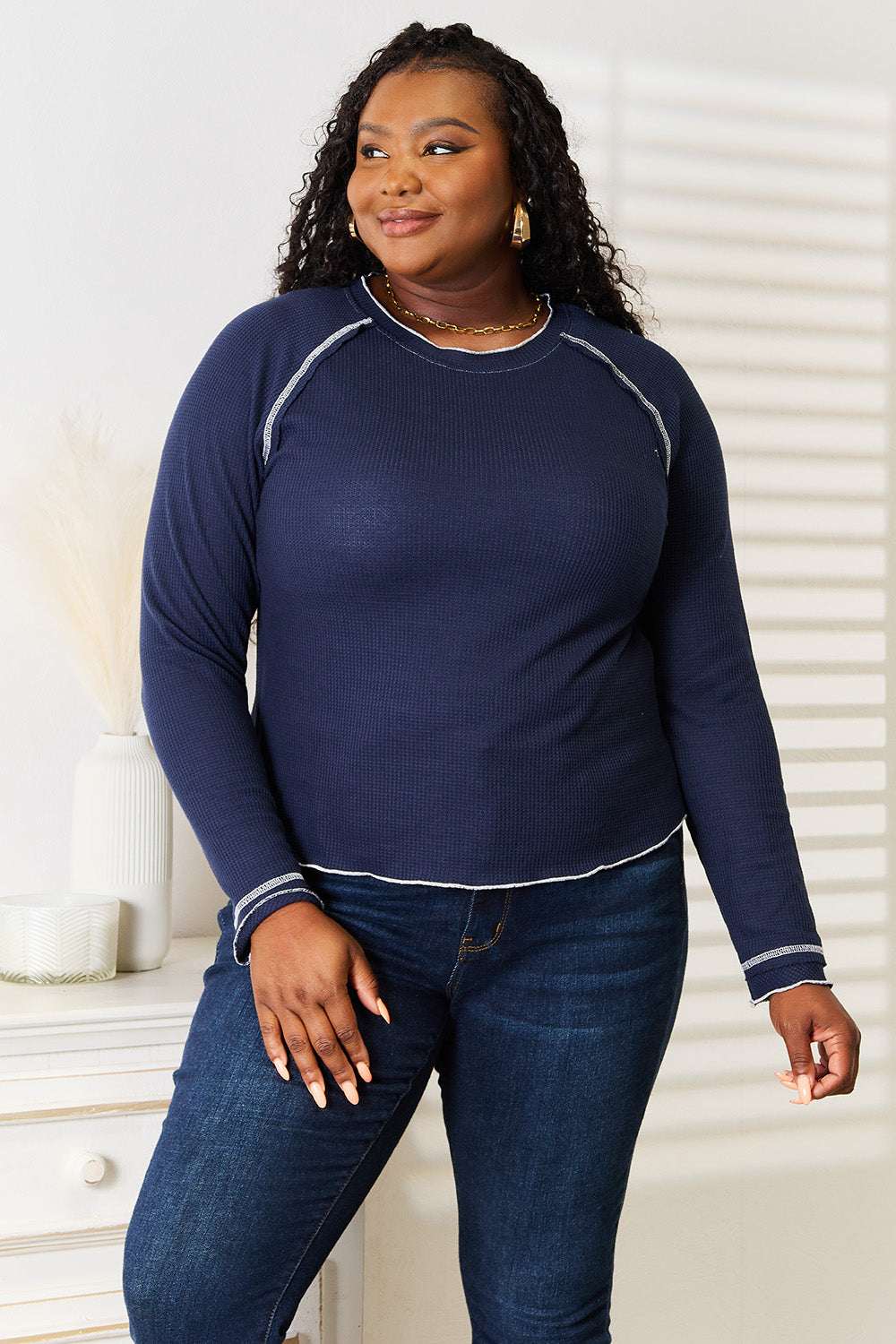 Double Take Long Raglan Sleeve Round Neck Top-2