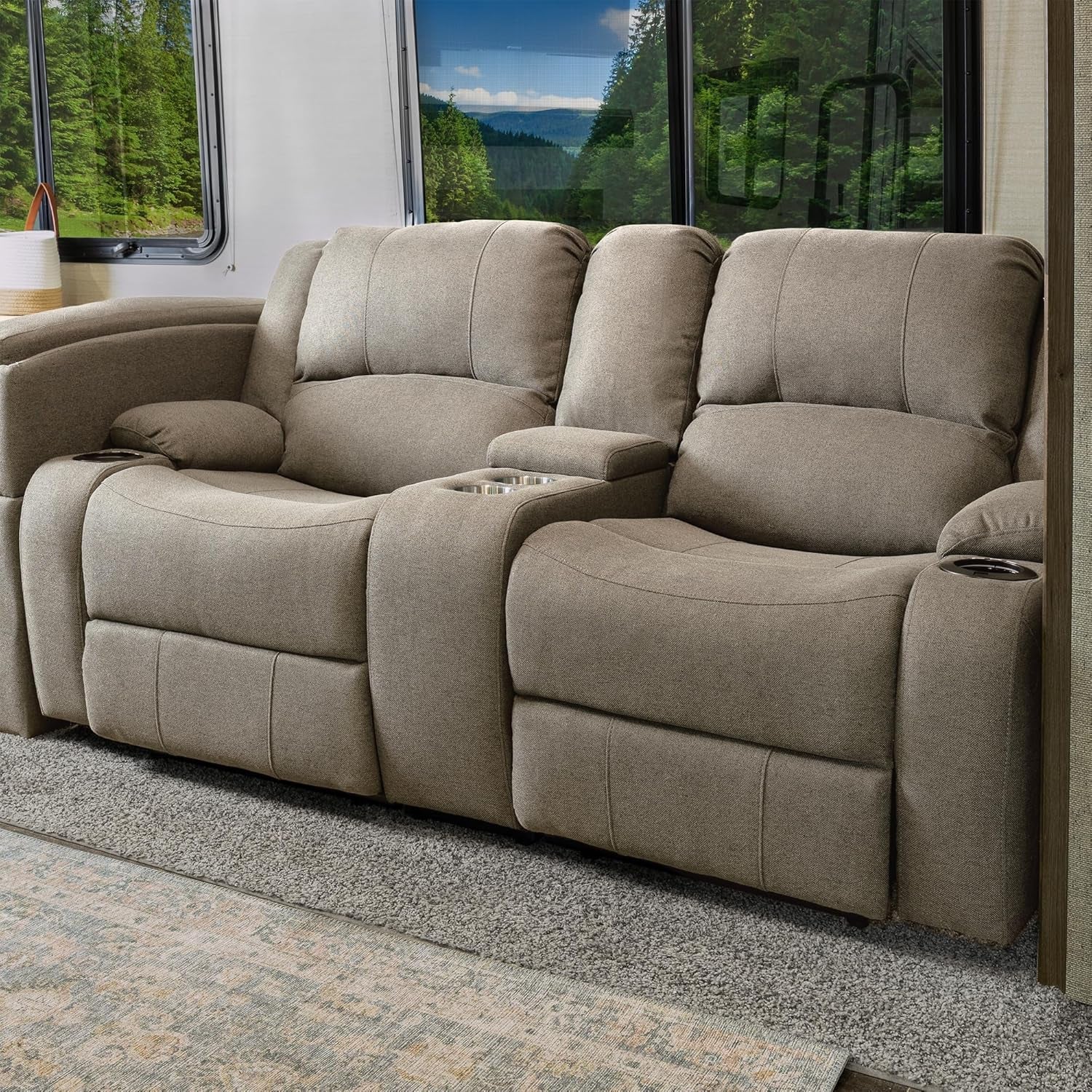 Powered Double RV Wall Hugger Recliner Sofa 67 Inch Oatmeal-1