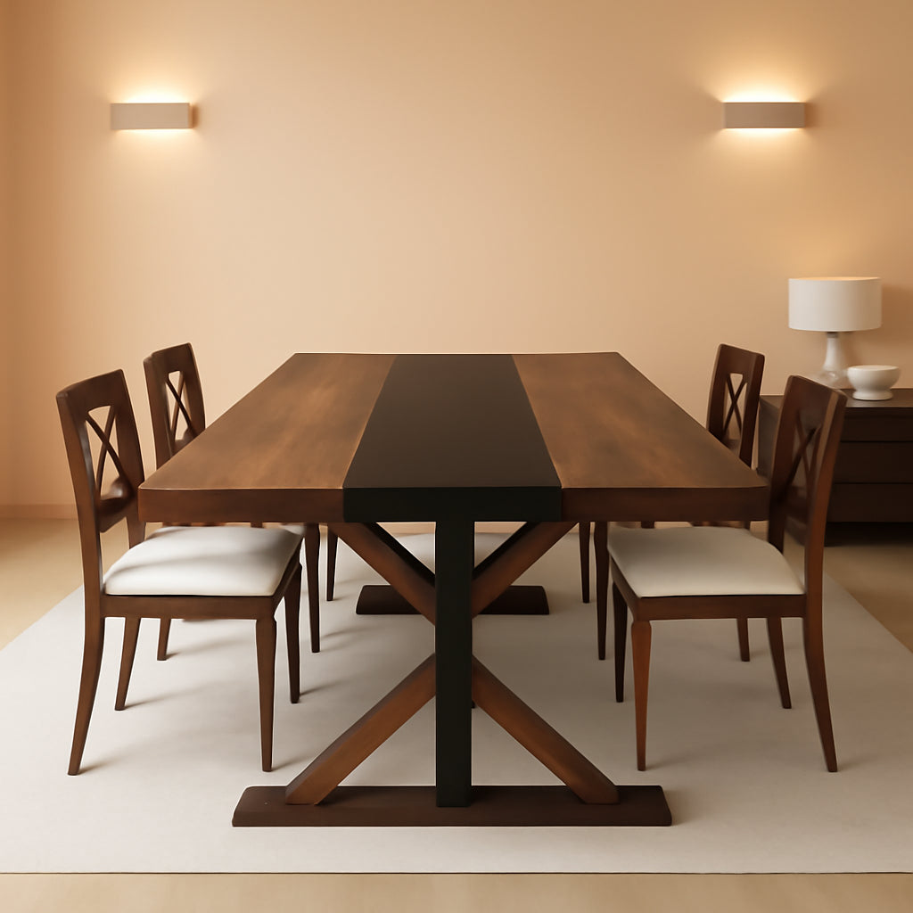 71 Inch Farmhouse Dining Table Waterproof Wood Grain Top-0