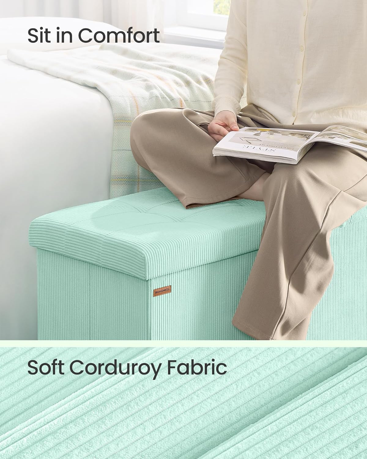 Moon light Green Foldable Storage Ottoman Bench Room-3