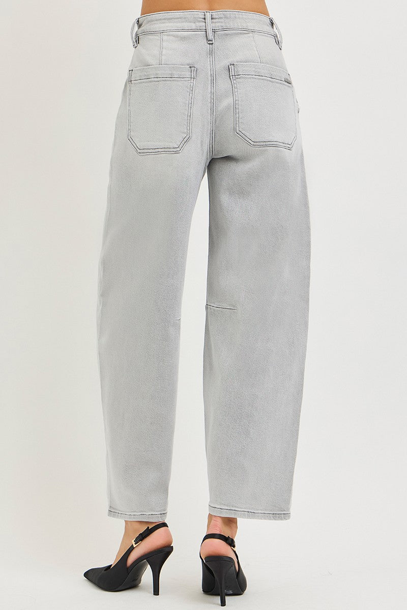RISEN Light Grey Slouchy Barrel Crop Jeans