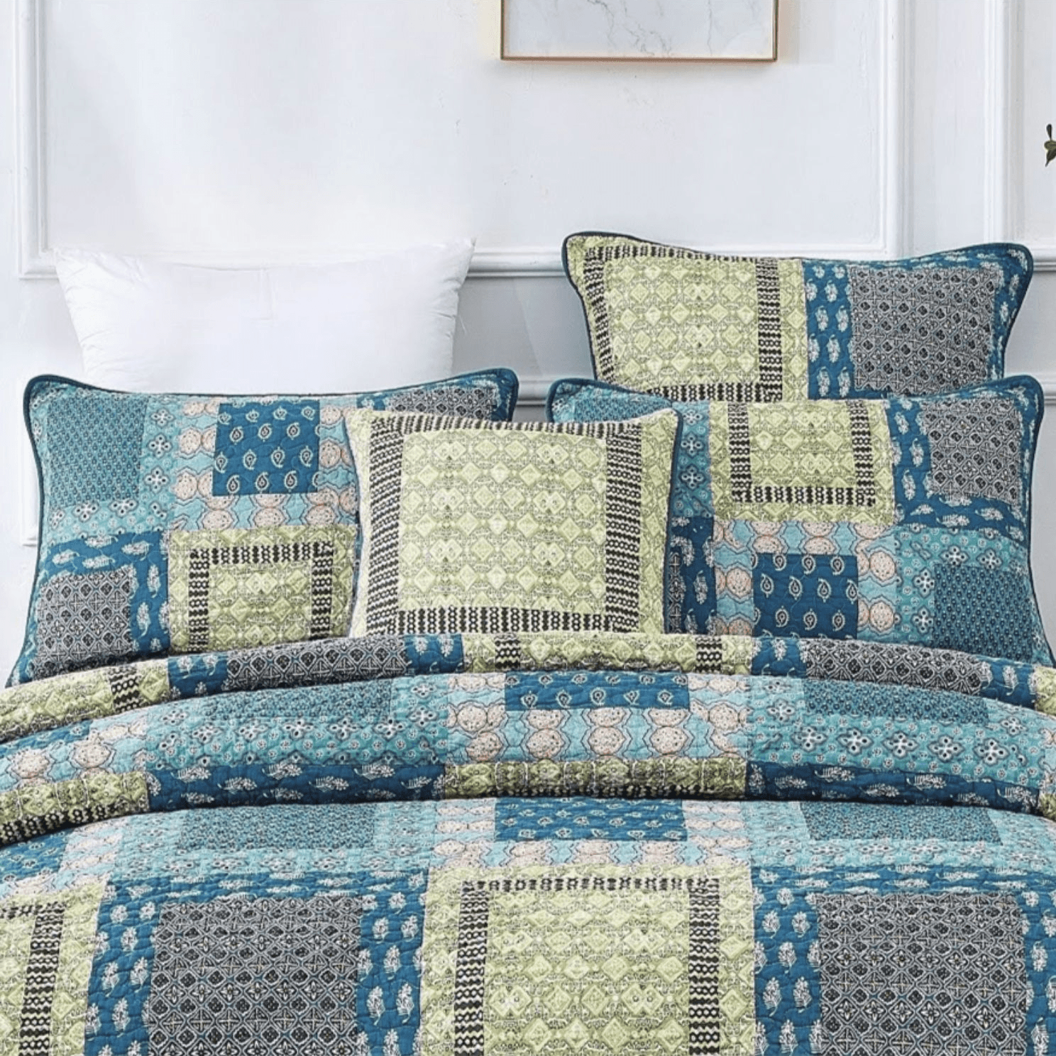 Tache Cotton Patchwork Teal Blue Green Paisley Bohemian Ocean Euro Sham (JHW-888)-2
