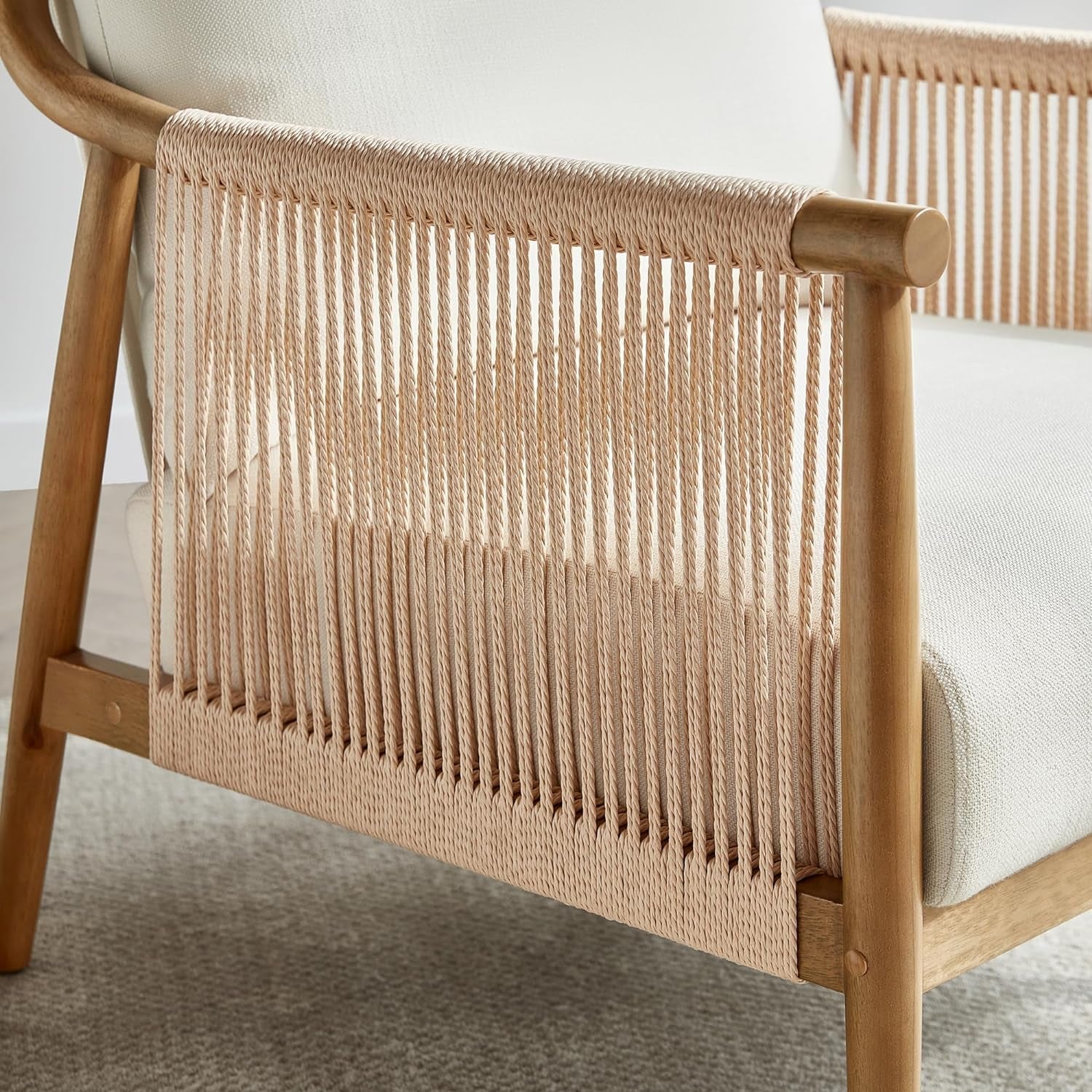 Cream Braided Accent Chairs Set Of 2 For Living Room-3