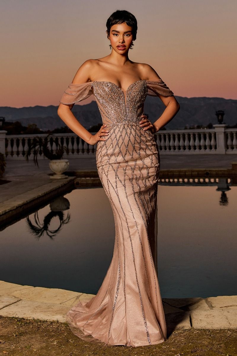Beaded Off The Shoulder Mermaid Dress