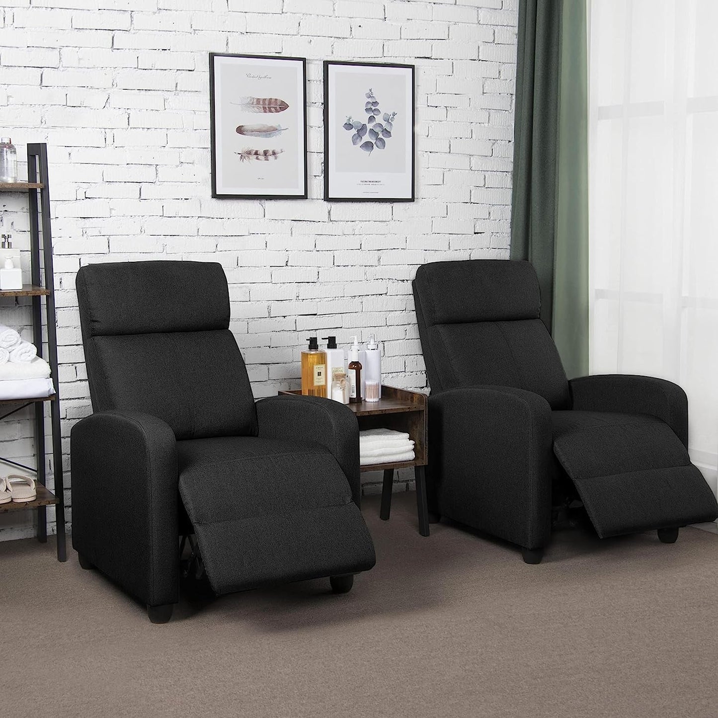 Fabric Push Back Recliner Chair Pocket Spring Matte Black-1