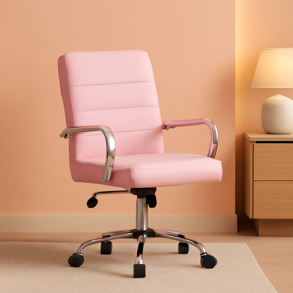 Pink Mid Back Office Chair With Arms 360 Degree Swivel-0