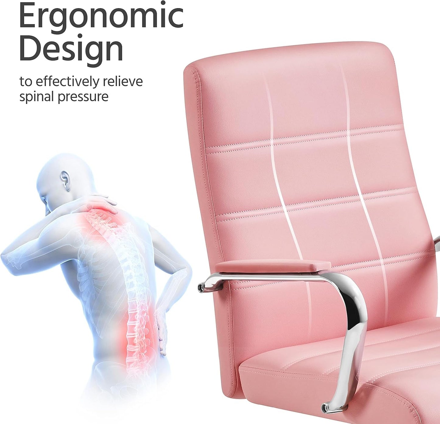 Pink Mid Back Office Chair With Arms 360 Degree Swivel-2