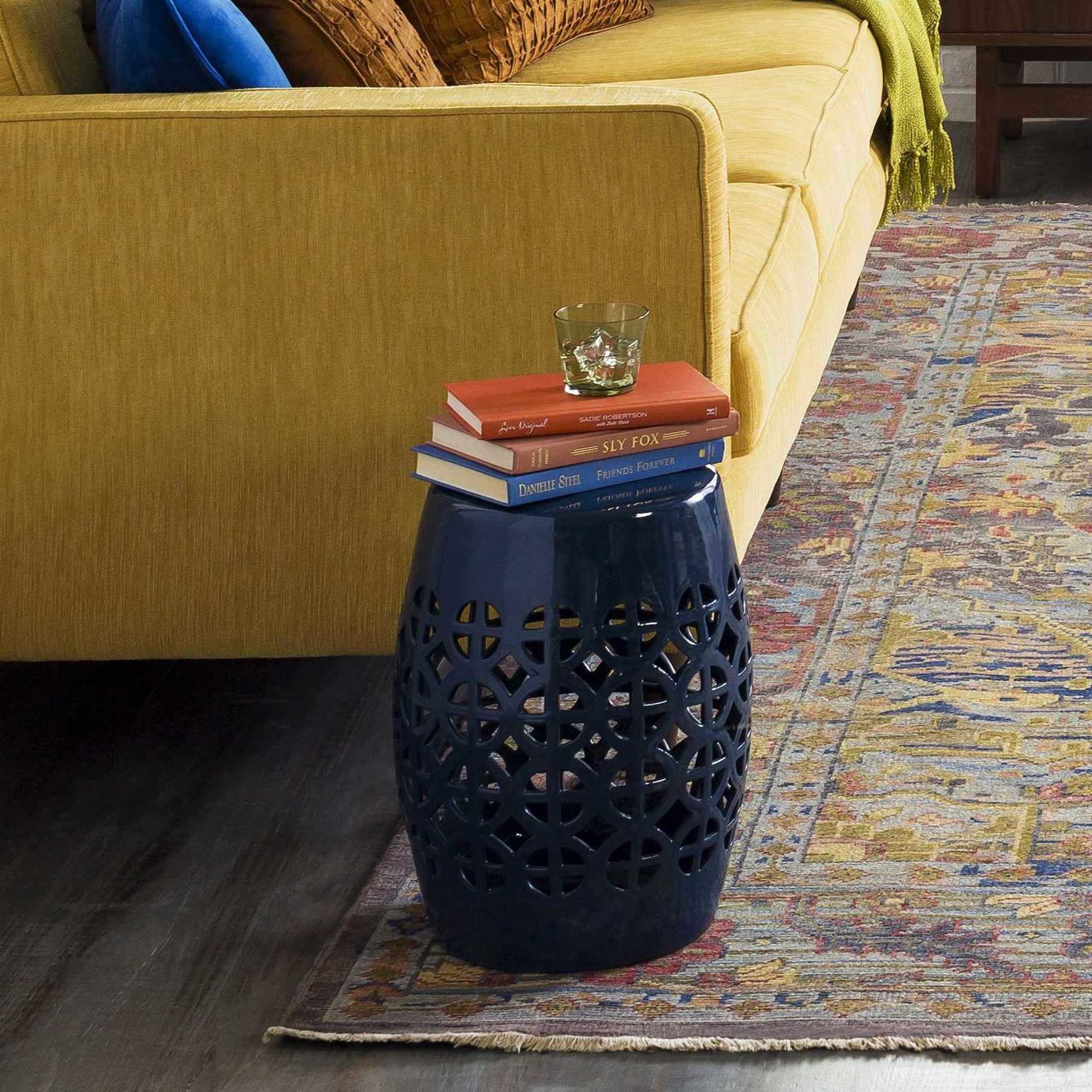 Navy Blue Ceramic Stool-0