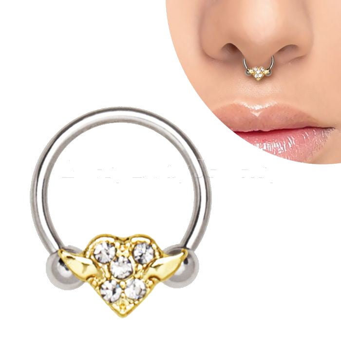 Stainless Steel Gold Plated Heart Snap-In Captive Bead Ring / Septum Ring