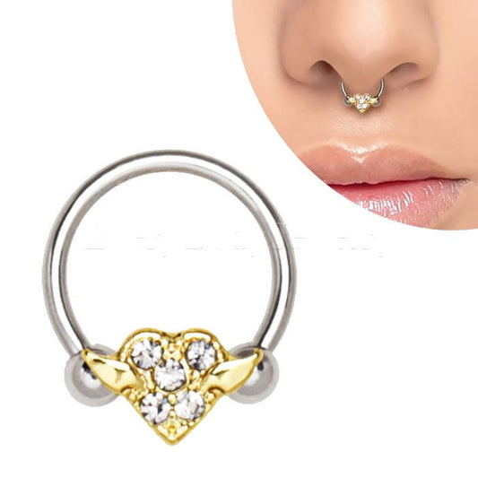 Stainless Steel Gold Plated Heart Snap-In Captive Bead Ring / Septum Ring