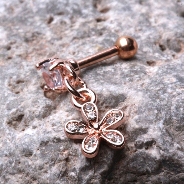 Rose Gold Plated Cartilage Earring with Flower Dangle-0