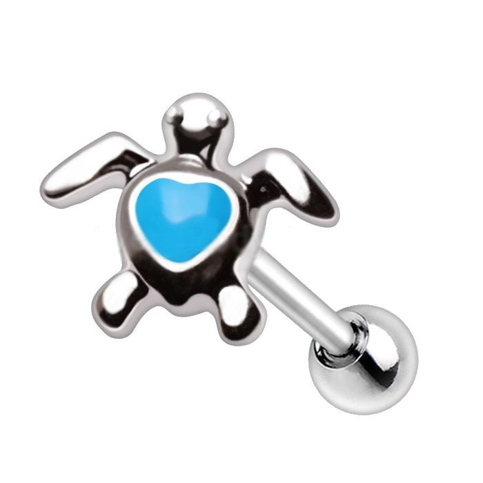 316L Stainless Steel Aqua Heart Sea Turtle Cartilage Earring-0