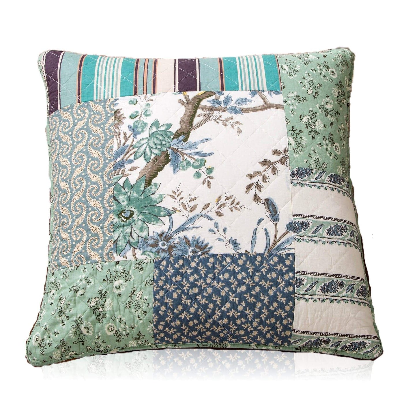 Tache 1 Piece 100% Cotton Floral Patchwork Forest Glade Green Euro Sham (JHW-650-EURO)-0