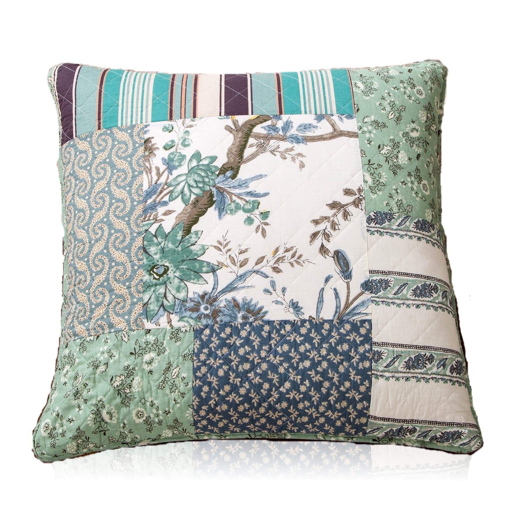 Tache 1 Piece 100% Cotton Floral Patchwork Forest Glade Green Euro Sham (JHW-650-EURO)-0