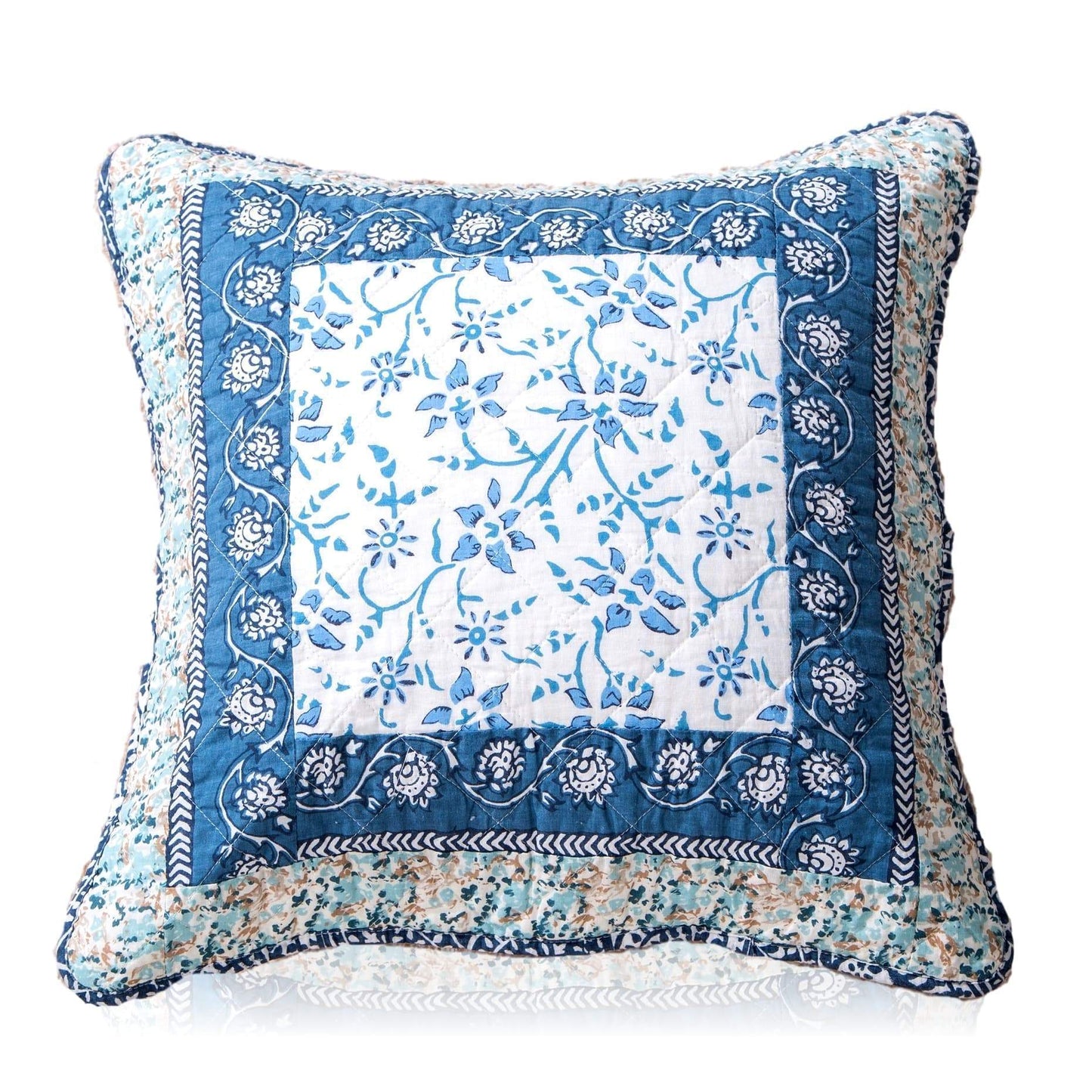 Tache 2 Piece 100% Cotton Floral Patchwork Blue Elegance Cushion Covers (TAJHW-657-CC)-0