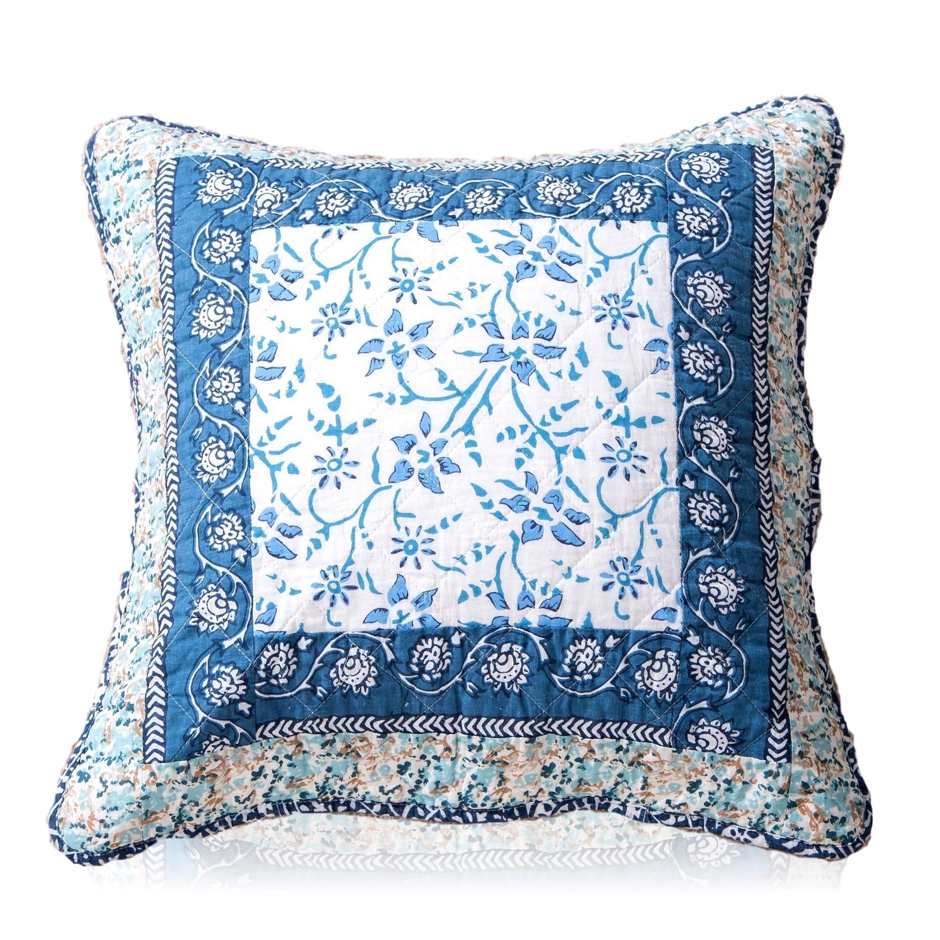 Tache 2 Piece 100% Cotton Floral Patchwork Blue Elegance Cushion Covers (TAJHW-657-CC)-0