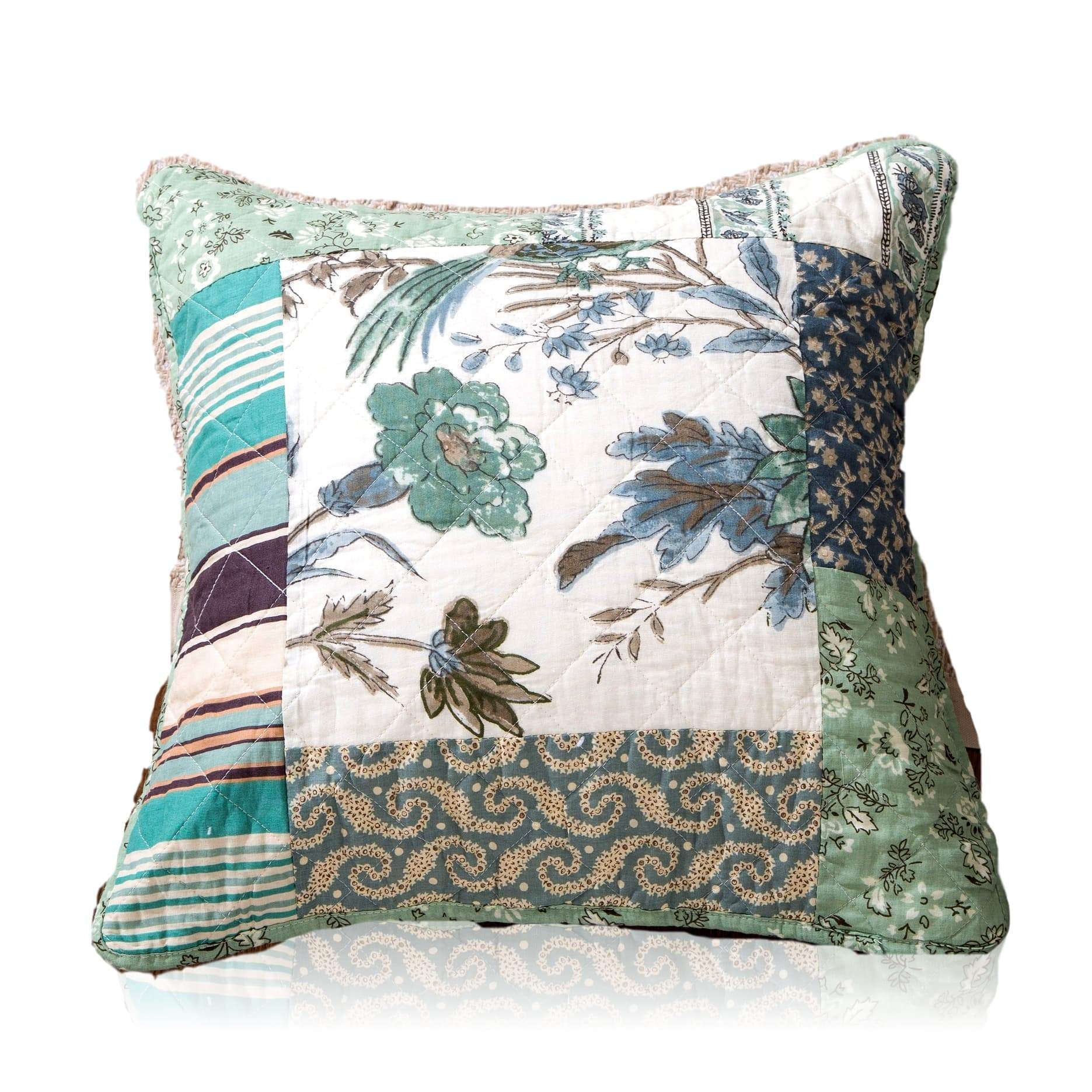 Tache 2 Piece 100% Cotton Floral Patchwork Forest Glade Green Cushion Covers (TAJHW-650-CC)-0