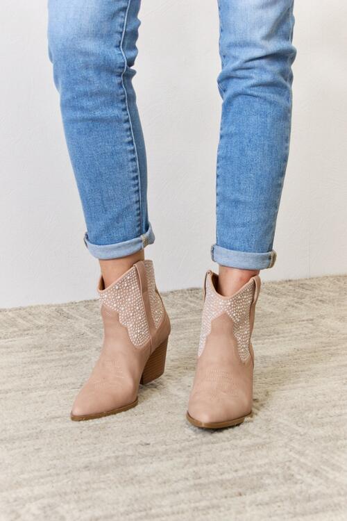 Elacy Favorite Rhinestone Ankle Cowgirl Booties