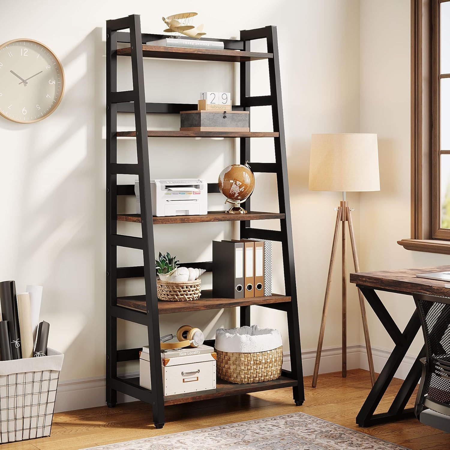 Five Tier Industrial Bookshelf Rustic Brown Timber-3