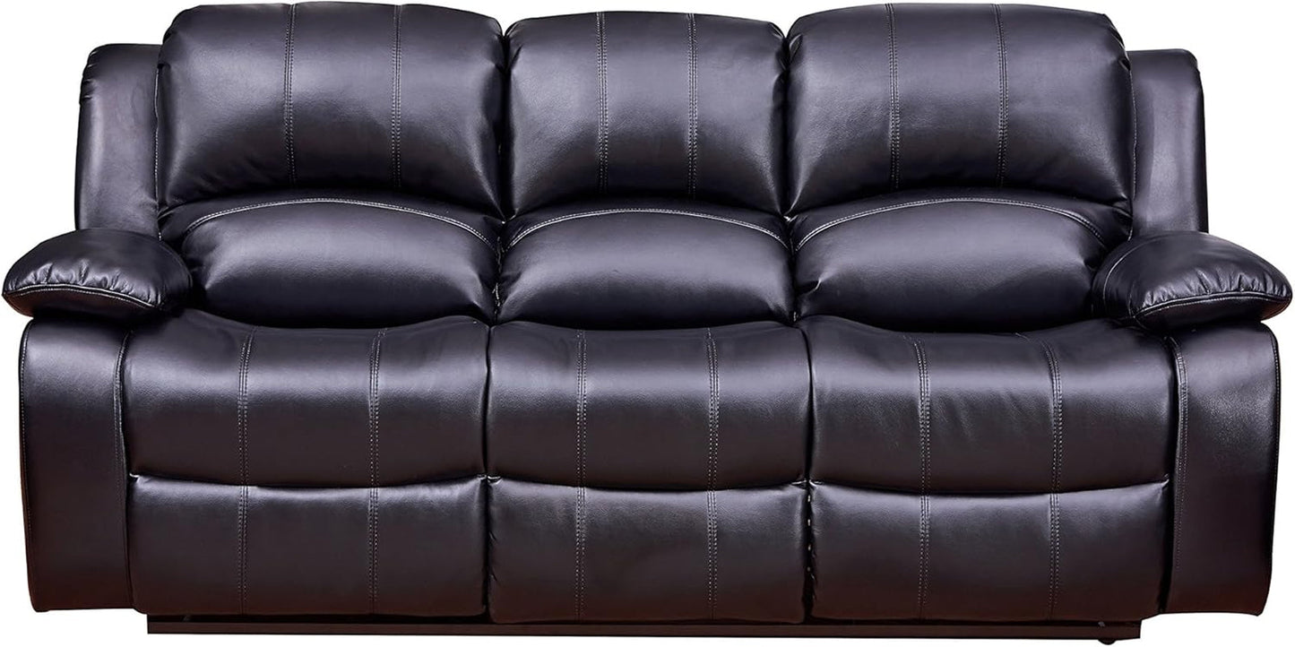 2Piece Bonded Leather Recliner Sofa And Loveseat Set Black 8018 With Pocket Coil Cushions-3