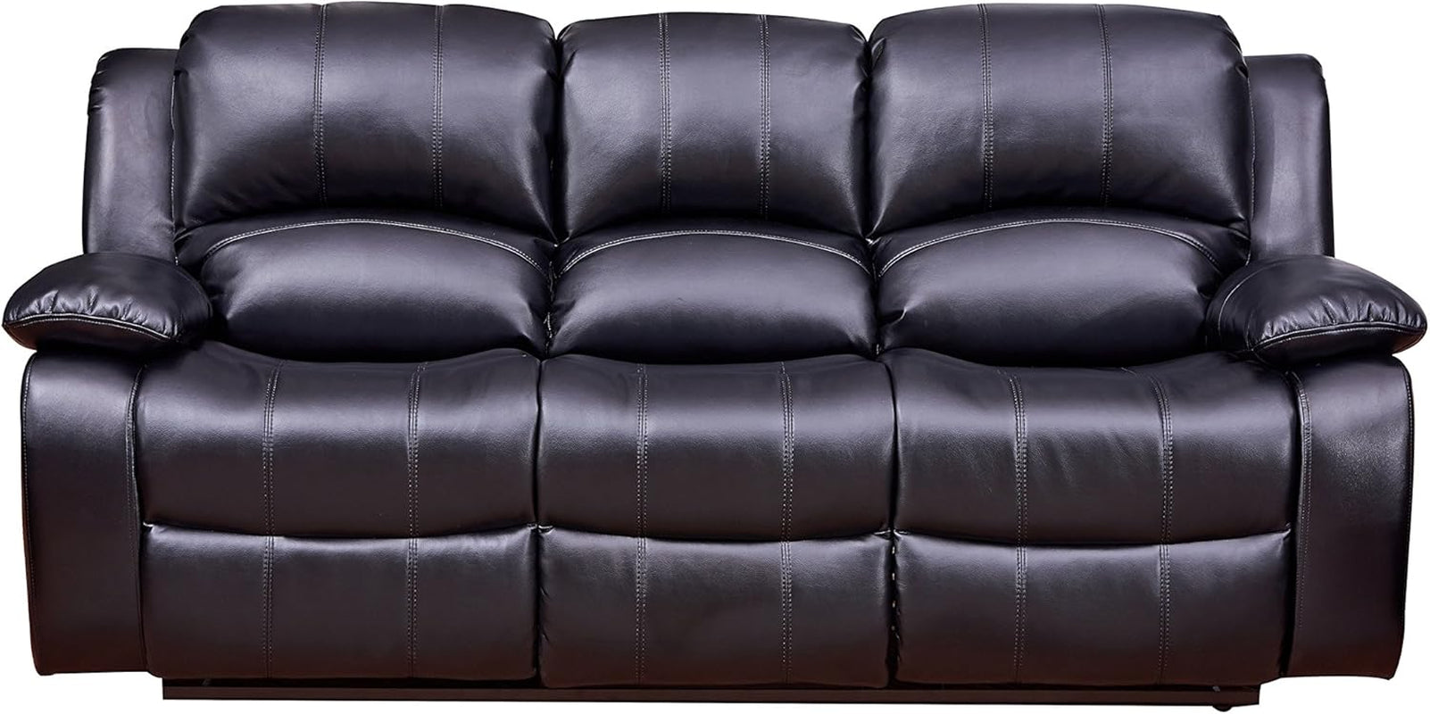 2Piece Bonded Leather Recliner Sofa And Loveseat Set Black 8018 With Pocket Coil Cushions-3