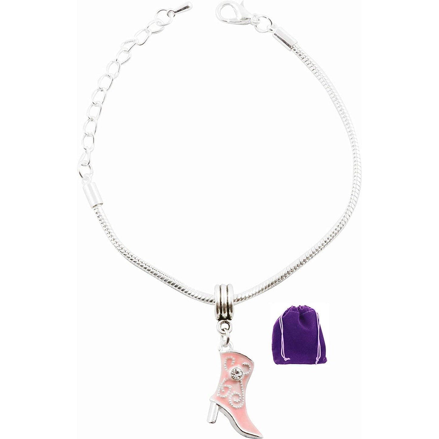 Pink Female Cowboy Cowgirl Boot Snake Chain Charm Bracelet-0