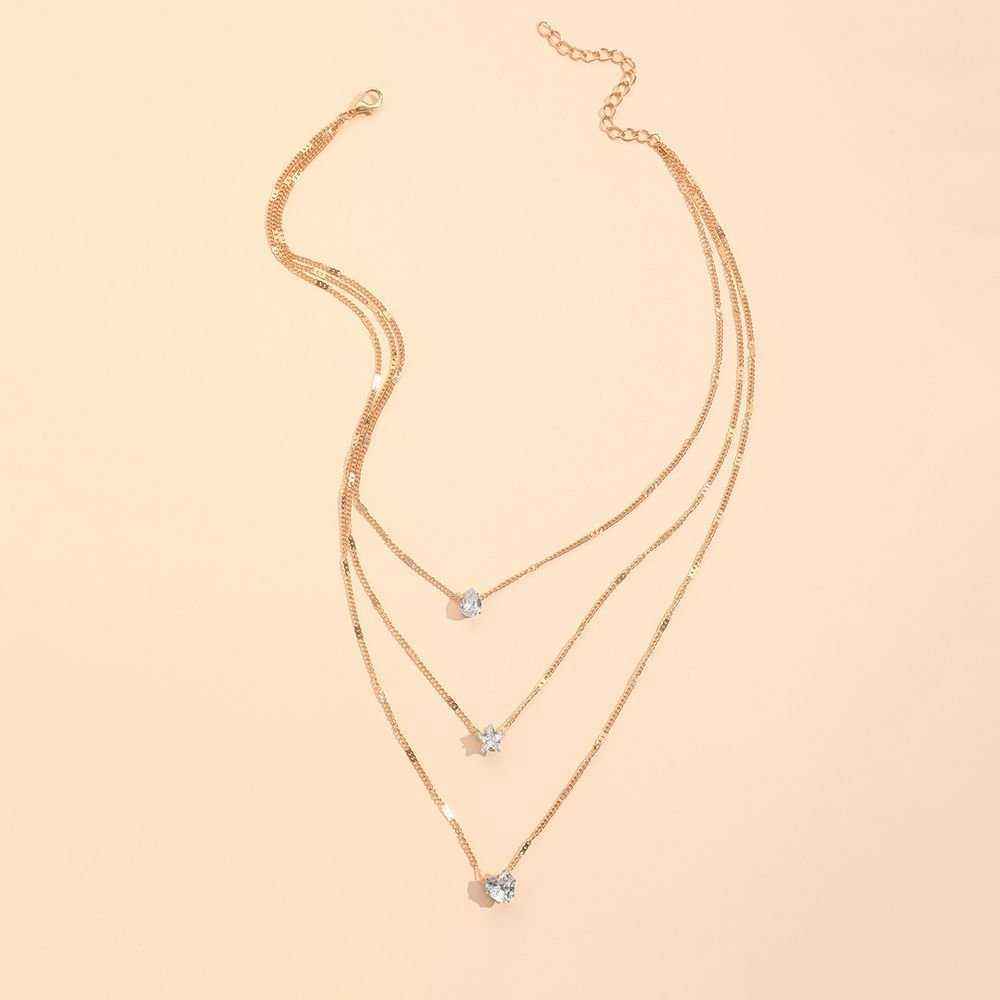 Zircon Necklace Multi-layer Five-pointed Star Love Water Drop Pendant-2