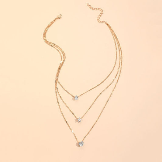 Zircon Necklace Multi-layer Five-pointed Star Love Water Drop Pendant-2